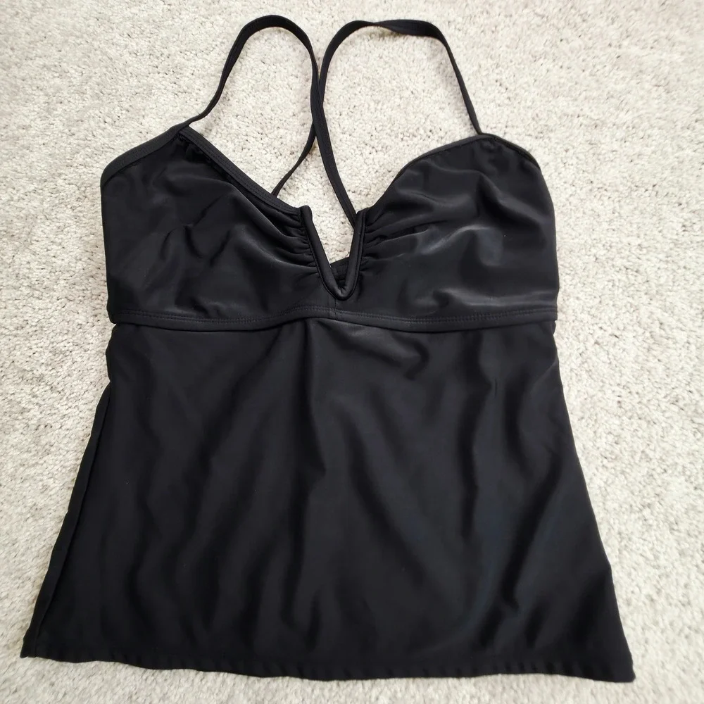 Collections by Catalina‎ Tankini Top Womens S 4-6 Black Ruched Flattering Swim